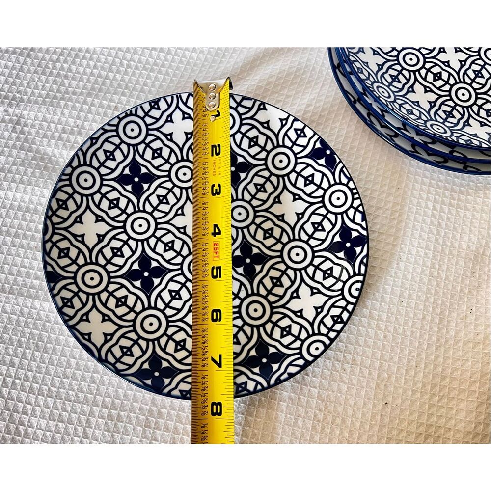 Chiara Mainstays Accent Salad Plate Blue & White Pattern Set of 4 - Picture 6 of 6